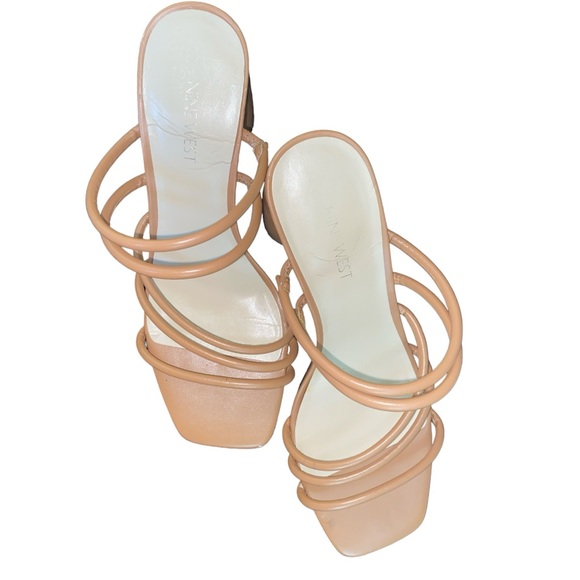 Nine West Glowy3 - size 9.5M Heel Sandals Multi Strap Square Toe Shoes - Picture 3 of 4